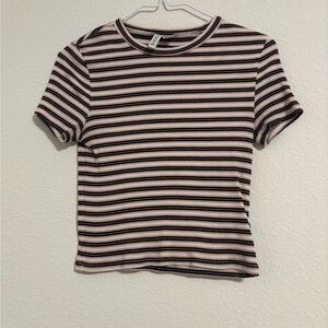 H&M Black, White and Pink Cropped Fitted T-Shirt